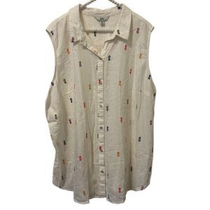 Croft & Barrow women’s 3X plus button up Blouse Pineapple print artsy coastal